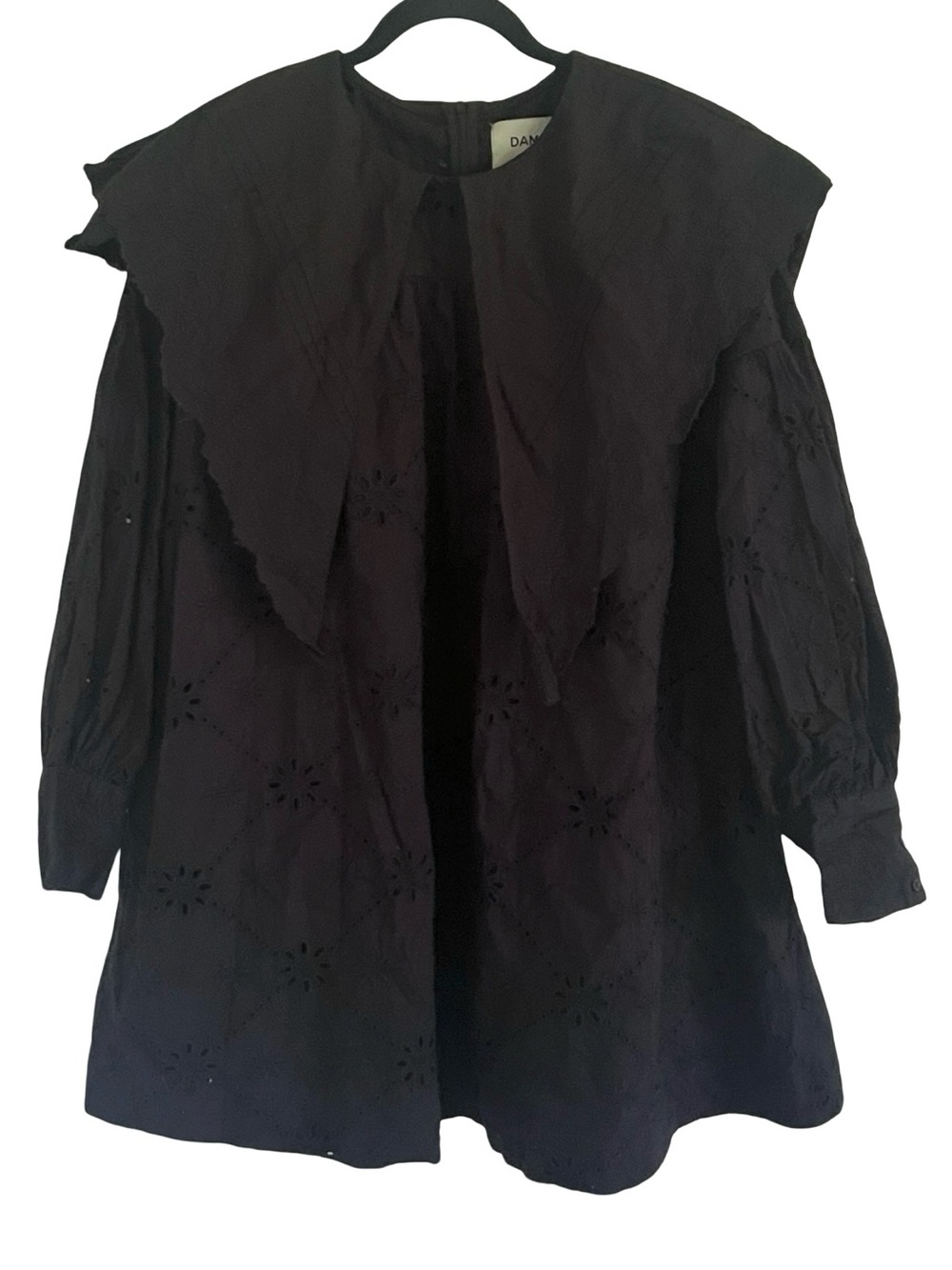 Damson Madder Black Cotton Collared Mini Dress US 6